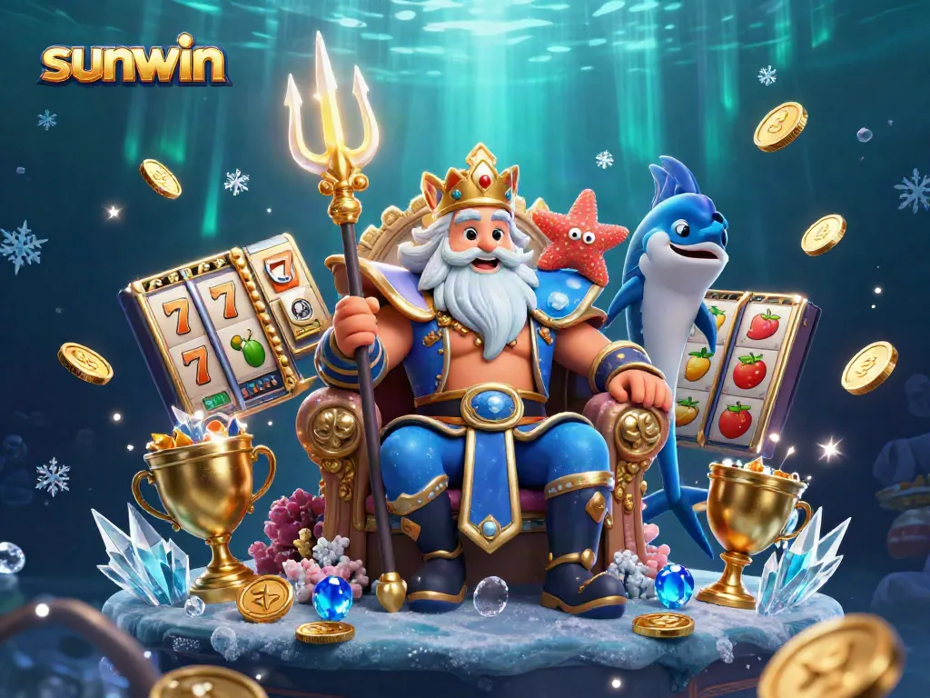 Play and win with sunwin in this 3D casino filled with vibrant characters and winning symbols.
