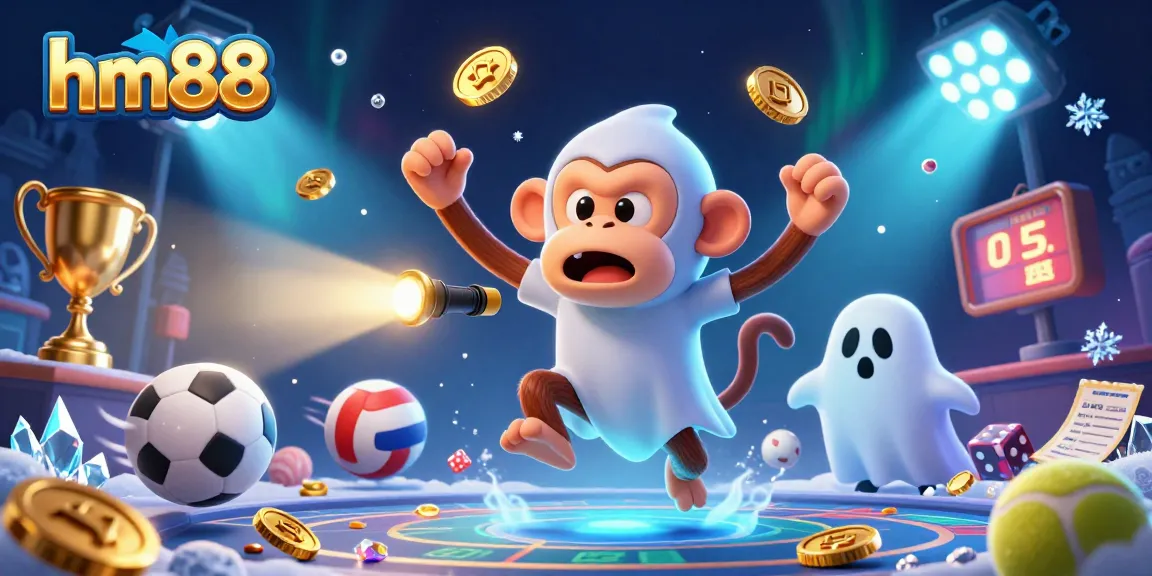 Engage in thrilling moments at hm88 with a ghost-hunter puppy and poltergeist monkey in a haunted casino.