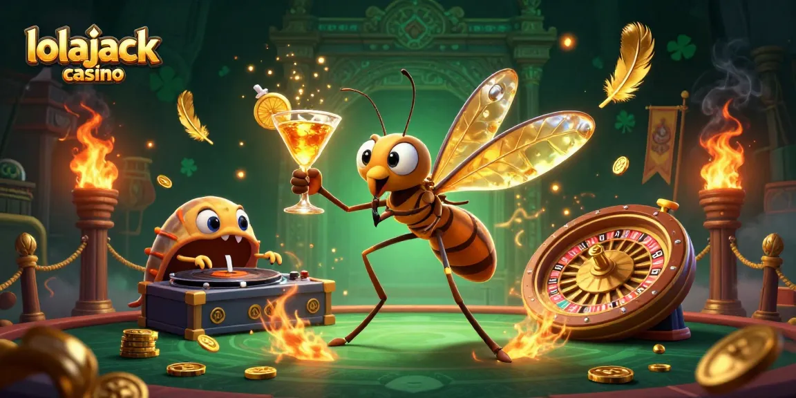 Engage in thrilling action at lolajack casino with vibrant characters, golden roulette, and animated game elements.