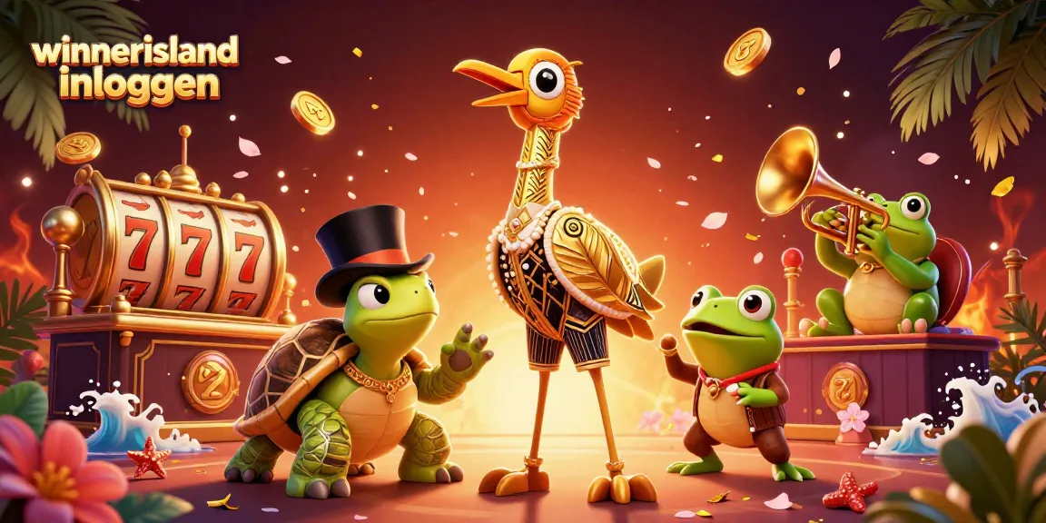Experience winnerisland inloggen excitement with vibrant casino-themed characters and elements in a colorful scene.